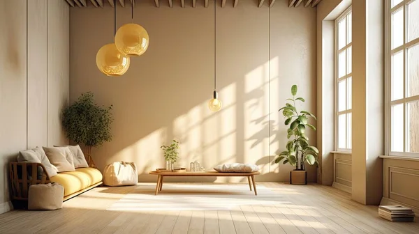 Interior Moderno Con Sofá Plantas Renderizado —  Fotos de Stock