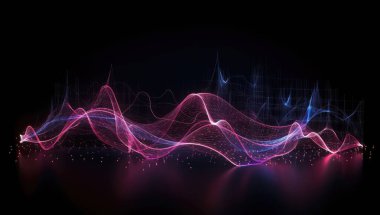 Siyah arkaplanda parlak mavi ve kırmızı ışık, renkli kıvrımlar, açık turuncu ve beyaz, neon gerçekçilik