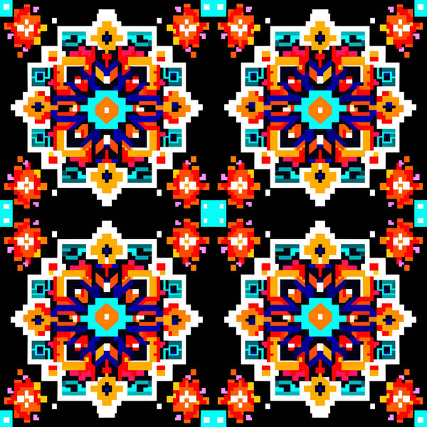 Geometric ethnic pattern. Pixel pattern. Design for clothing, fabric, background, wallpaper, wrapping, batik. Knitwear, Embroidery style. Aztec geometric art ornament print.Vector illustration