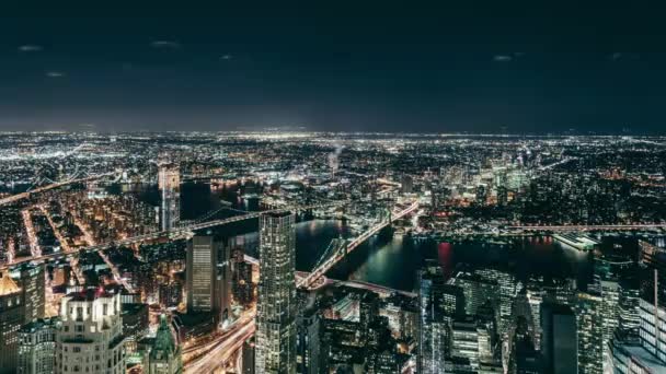 Huvudgatan Mitten New York Stad Med Skyskrapor Tid Förflutit Nattvy — Stockvideo