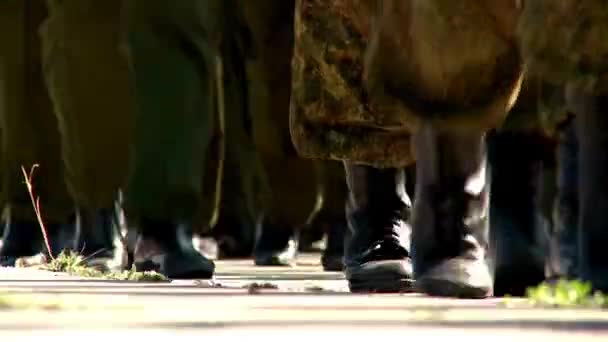 Katonai Kadétok Menetelnek Hadsereg Katonák Menetelnek Katonai Parádé Erők Egyenruha — Stock videók