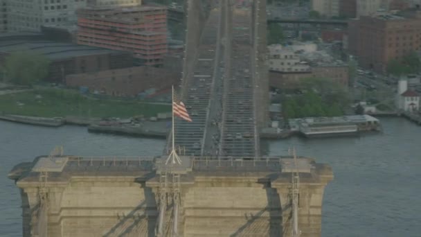 New York City Manhattan Nave Porto Vista Aerea Bandiera Americana — Video Stock