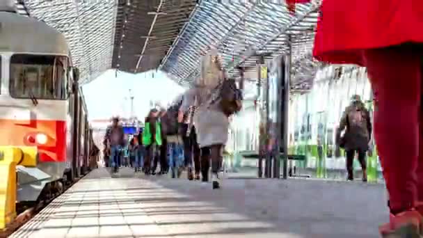 Landskapsfolk Som Venter Toget Stasjonens Metro Reise Eller Pendlertog Som – stockvideo