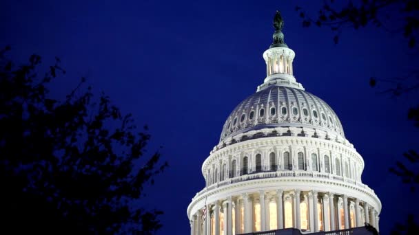 Капитолий Соединенных Штатов Здание Сената Вашингтон Округ Колумбия Сша Ночью — стоковое видео