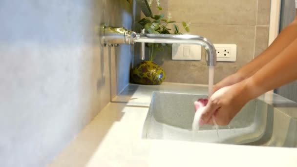 Mulher Cuidado Estilo Vida Lavar Mãos Atividade Saúde Higiene Pessoas — Vídeo de Stock