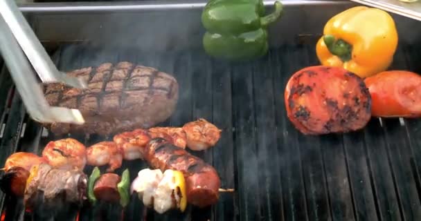 Nyár Bbq Kertben Grill Grill Barbecue Élelmiszer Főzés Étkezés Kert — Stock videók