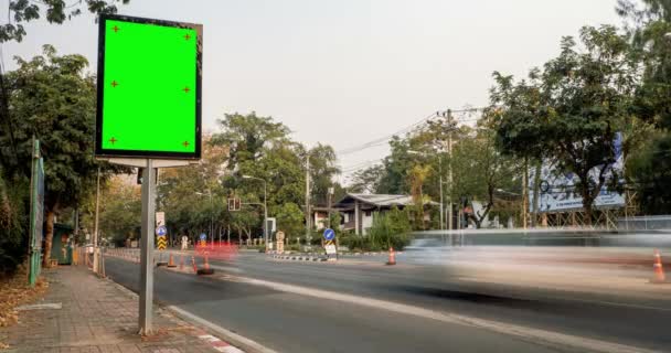 Komercyjne Media Chroma Billboard Zielonym Ekranem Mieście Ulicy Chromakey Banner — Wideo stockowe