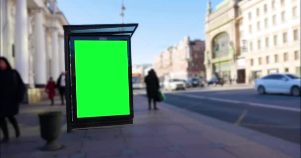 Billboard Chroma Key Zielony Ekran Przystanku Autobusowym Nocy Nagrania Lub — Wideo stockowe