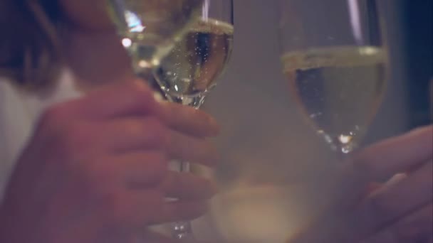 メガネ パーティー クランク クラブのお祝い フード お祝い ビーチフル ラウンド ドリンク ワインの背景 ストック映像