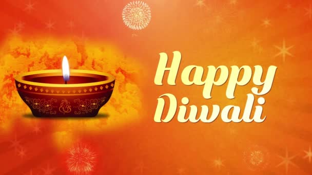 Animação Diwali Feliz Com Queima Efeito Lâmpadas Diya Chama Fundo — Vídeo de Stock