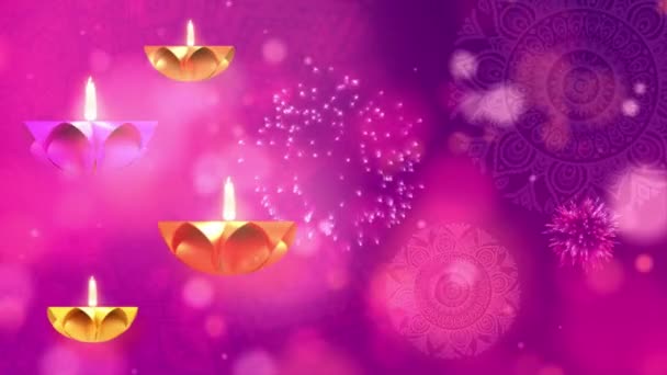 Дивали Индийского Происхождения Храм Религиозном Фестивале Масляная Лампа Анимация Счастливый — стоковое видео