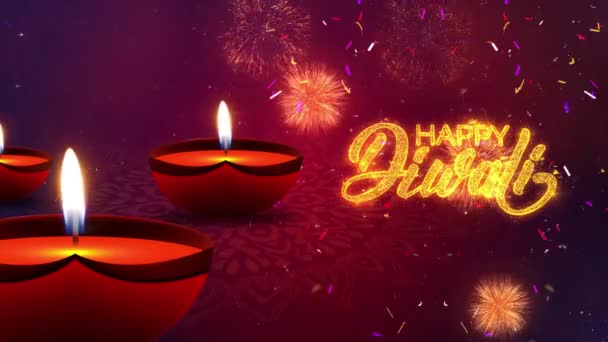 Animación Diwali Feliz Con Efecto Lámparas Diya Llamas Llama Fondo — Vídeos de Stock