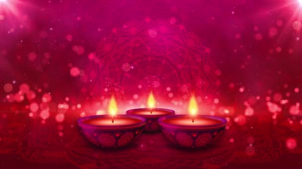 Felice Diwali Luce Che Brucia Animazione Olio Animazione Lampade Tradizionale — Video Stock