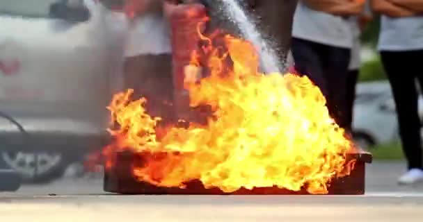 Pompiers Pompiers Pulvérisation Eau Sur Une Fosse Feu Sauvetage Formé — Video