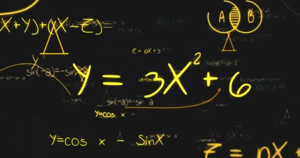 Βασικά Μαθηματικά Στην Άλγεβρα Γεωμετρία Φόντο Κίτρινο Ντοκιμαντέρ — Αρχείο Βίντεο