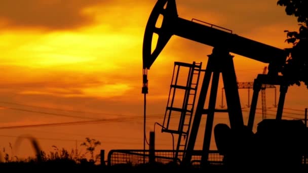 Extraktion Petroleum Genom Pump Jack Bearbetning Olja Lyftkranar Petroleum Riggar — Stockvideo