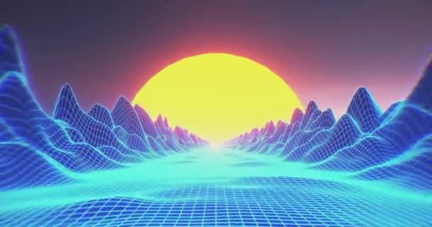 Retro Neón Sunset Skyline Ciudad Vaporwave Scifi Abstracto Fondo Música — Vídeos de Stock