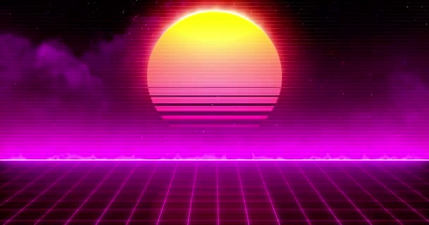 レトロな未来的ネオンと日没要約背景音楽背景概念のための80年代を作った — ストック動画