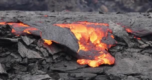 Извержение Вулкана Лава Пожар Геология Дым Вулканическая Горная Магма — стоковое видео