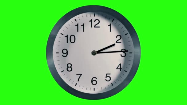 Closeup White Clock Face Timelapse Green Screen Background Copy Space — Stock video