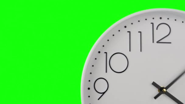 Zbliżenie Białego Zegara Twarz Timelapse Zielonym Ekranie Tło Kopia Przestrzeń — Wideo stockowe