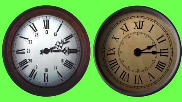 Крупный План White Clock Face Timelapse Фоне Зеленого Экрана — стоковое видео