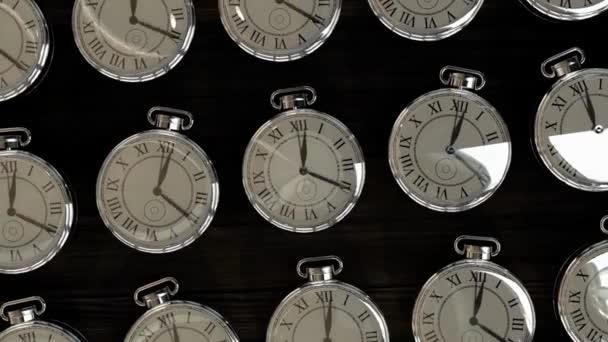 Timelapse Many Clocks Showing Same Time Countdown Minute Running Time — Stock Video