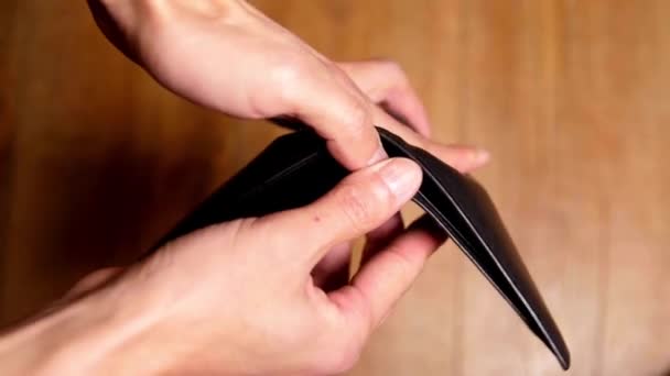 Closeup Hand Man Open Empty Wallet Because Lost Money Poor — Stock Video