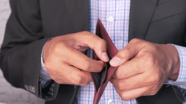 Close Male Businessman Hands Showing Empty Wallet Personal Business Bankruptcy — Stock Video
