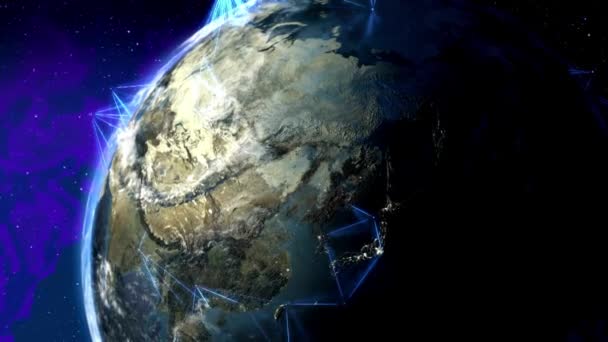 Planeet Aarde Draait Met Verbindingen Informatie Overdracht Animatie Globale Communicatie — Stockvideo