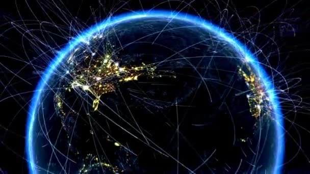 Dünya Çapındaki Uluslararası Havayolları Şebekesi Nternet Bağlantısı Olan Bir Dünya — Stok video