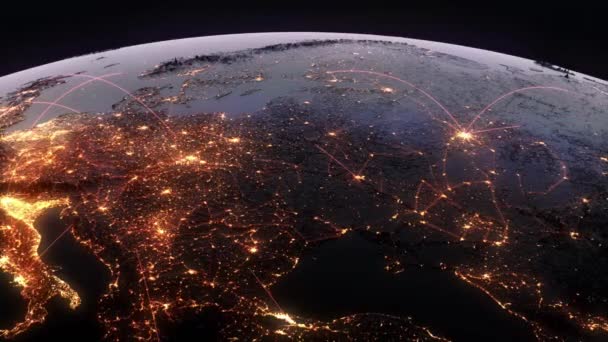 Красивая Земля Подключением Городскому Свету Связи Коммуникационные Технологии Глобальная Интернет — стоковое видео