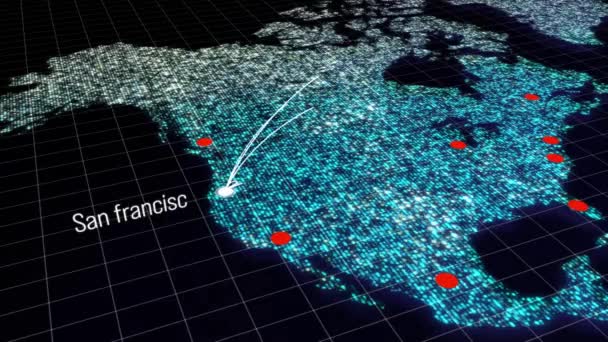 Amerika Birleşik Devletleri Haritasında Büyüyen Dünya Bağlantı Konsepti Hattı Küresel — Stok video