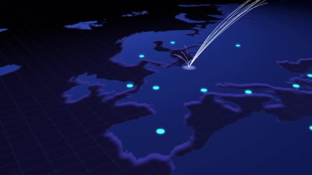 Avrupa Haritasında Büyüyen Dünya Bağlantı Kavramı Çizgisi Küresel Bağlantısı Arkaplanı — Stok video