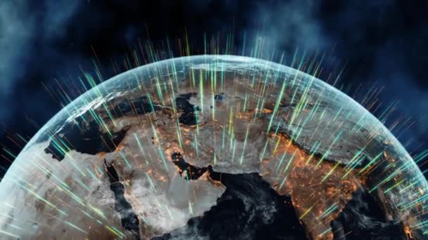 Mooie Aarde Met Stad Licht Verbinding Koppelingen Communicatietechnologie Wereldwijd Internet — Stockvideo
