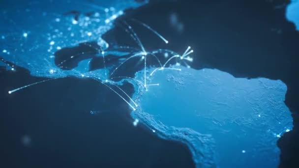 Världskarta Och Anslutande Linje Global Nätverkslänk Anslutning Digital Teknik Internet — Stockvideo