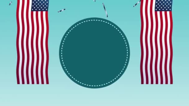 幸せな労働日テキストバナーアニメーション愛国的なアメリカの旗スターボーダーUsaとの背景 — ストック動画