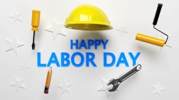 Labor Day National Holiday Med Usa Gul Hjälm Och Byggverktyg — Stockvideo
