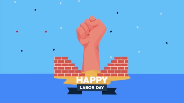 Americký Šťastný Pracovní Den Akce Animace Ruce Nástroje Video Karikatura — Stock video