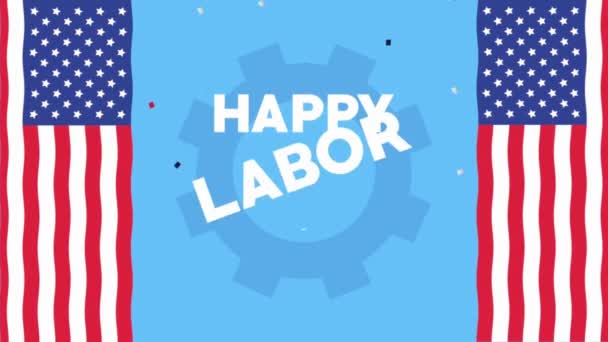 幸せな労働日のバナー アメリカ愛国的背景 テキストイラストアニメーションのためのコピースペース — ストック動画