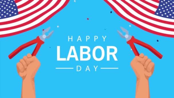 幸せな労働者の日のお祝いのレタリングテキスト4Kビデオアニメーションシンボル労働者の日のテンプレートデザイン — ストック動画