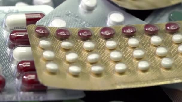 Detailní Pilulky Lék Blistrech Tobolky Antikoncepční Pilulka Pro Ženy Antikoncepce — Stock video
