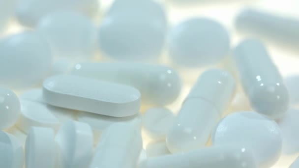 Pilules Médicales Blanches Gros Plan Pilules Médicaments Industrie Pharmaceutique Médecine — Video