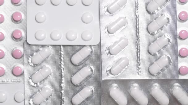 Nahaufnahme Aufnahme Der Weißen Pillen Medikament Pille Apotheke Medikament Medikament — Stockvideo