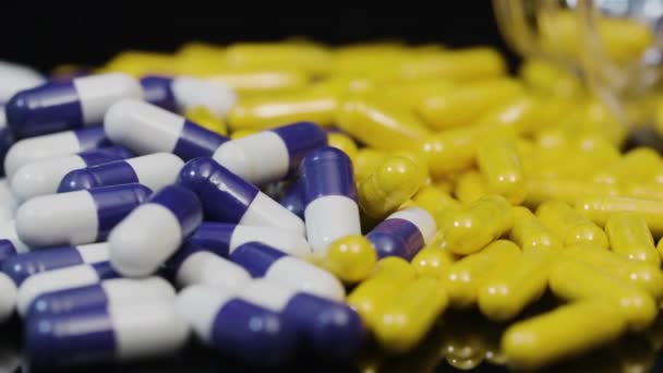 Píldora Cápsula Diferentes Medicamentos Tabletas Medicamentos Medicamentos Macro Enfoque Selectivo — Vídeo de stock
