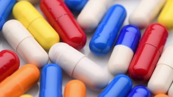 Χάπι Κάψουλα Διαφορετικά Φάρμακα Δισκία Φάρμακα Μακροεντολή Επιλεκτική Εστίαση Medicament — Αρχείο Βίντεο
