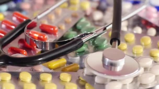 Véletlenszerű Orvosi Tabletták Gyógyszerek Gyógyszer Bezárva Orvosi Gyógyszer Gyógyszertári Függőség — Stock videók
