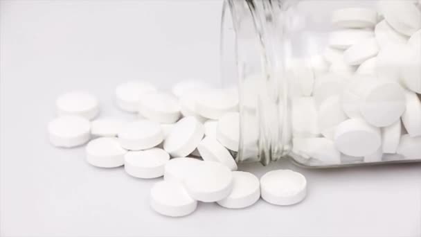 Gyógyszer Tabletták Háttér Fehér Kapszula Egészségügyi Ellátás Medicare Gyógyszertár Kezelés — Stock videók