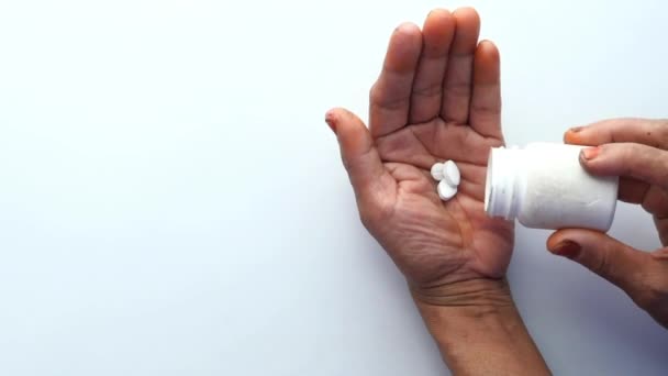 Health Elderly Person Taking Medicine Pills Closeup Senior Hands Medication — Stock Video