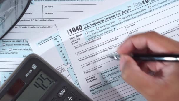個人所得税申告書1040に偽の身分証明書を記入します 財務報告書を作る 住宅金融経済 — ストック動画